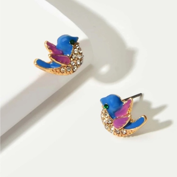 BLUE BIRD RHINESTONE MINIMALIST STUD EARRINGS - Picture 2 of 5